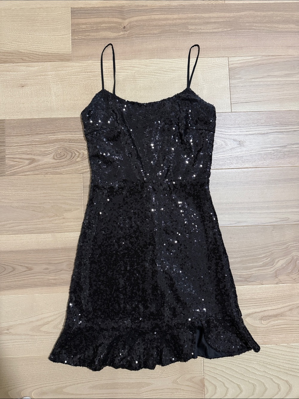 Aqua Black Sequin Party Dress with Spaghetti Straps